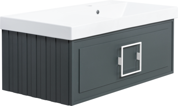 Тумба с раковиной La Fenice Cubo 90 R серая, ручка белая