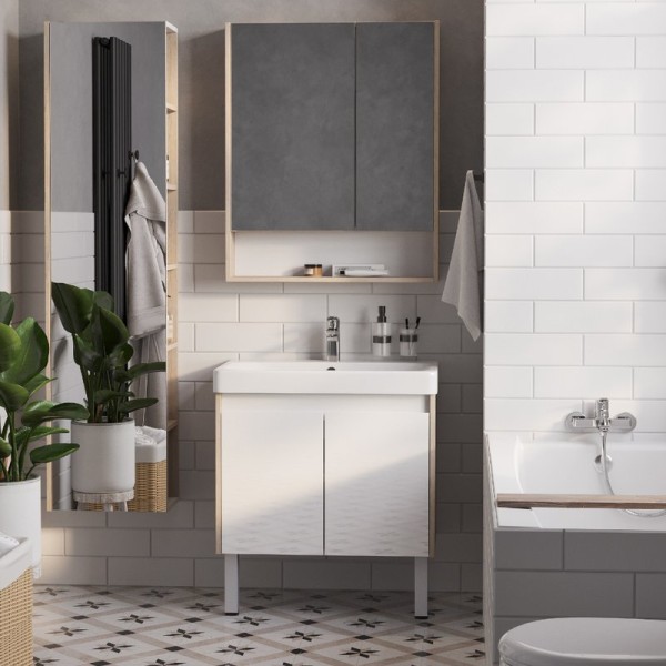 Мебель для ванной комнаты AQUATON Сканди 70 белая глянцевая, дуб верона