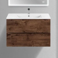 Тумба с раковиной Vincea Mia Slim 80, 2 ящика, темное дерево