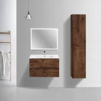 Тумба с раковиной Vincea Mia Slim 80, 2 ящика, темное дерево
