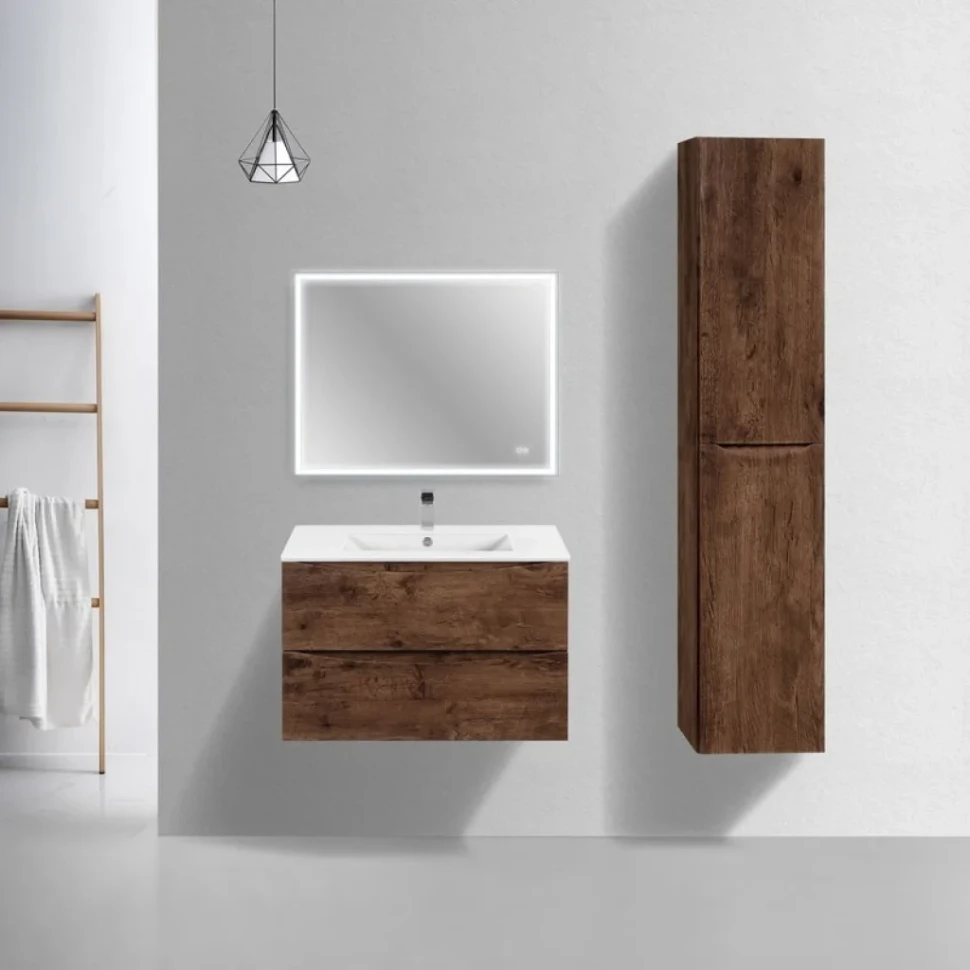 Тумба с раковиной Vincea Mia Slim 80, 2 ящика, темное дерево