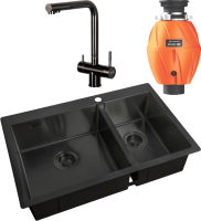 Комплект Мойка Zorg Light + Смеситель Inox SZR-7039 GRAFIT графит + Измельчитель Omoikiri Nagare 500