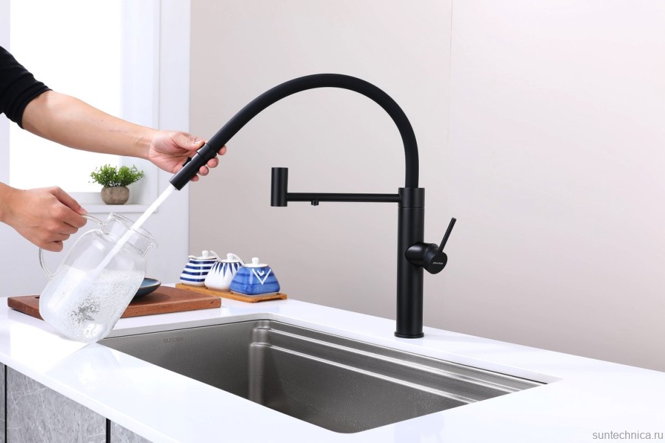 Смеситель для кухни Paulmark Ganymede Ga213199-AN с гибким изливом, антрацит