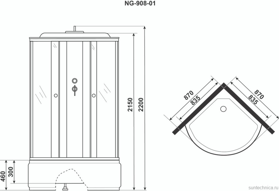 Душевая кабина Niagara NG-908-01 х220 90х90 с высоким поддоном, с сиденьем, без бани
