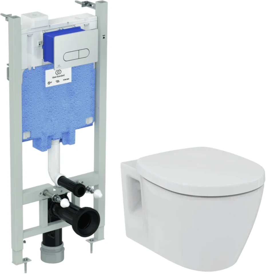 Комплект Унитаз подвесной Ideal Standard Connect + Крышка E712701 с микролифтом, петли хром + Инсталляция Prosys Eco Frame M R0306AA с кнопкой смыва хром