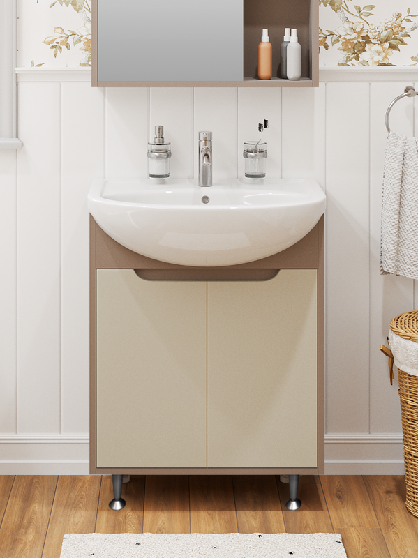 Мебель для ванной комнаты Runo Эконова 60 напольная, какао-бежевая