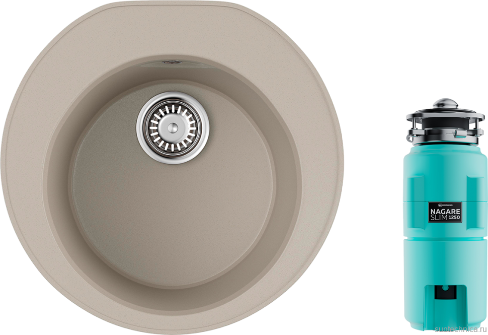 Комплект Мойка Omoikiri Miya 50R-SA бежевая + Измельчитель Nagare slim 1250-AZ azur blue