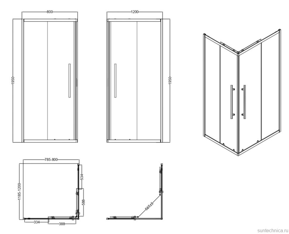 Душевой уголок Esbano Flex ESF-80D1+120D2-C 120х80 см, профиль хром, стекло прозрачное