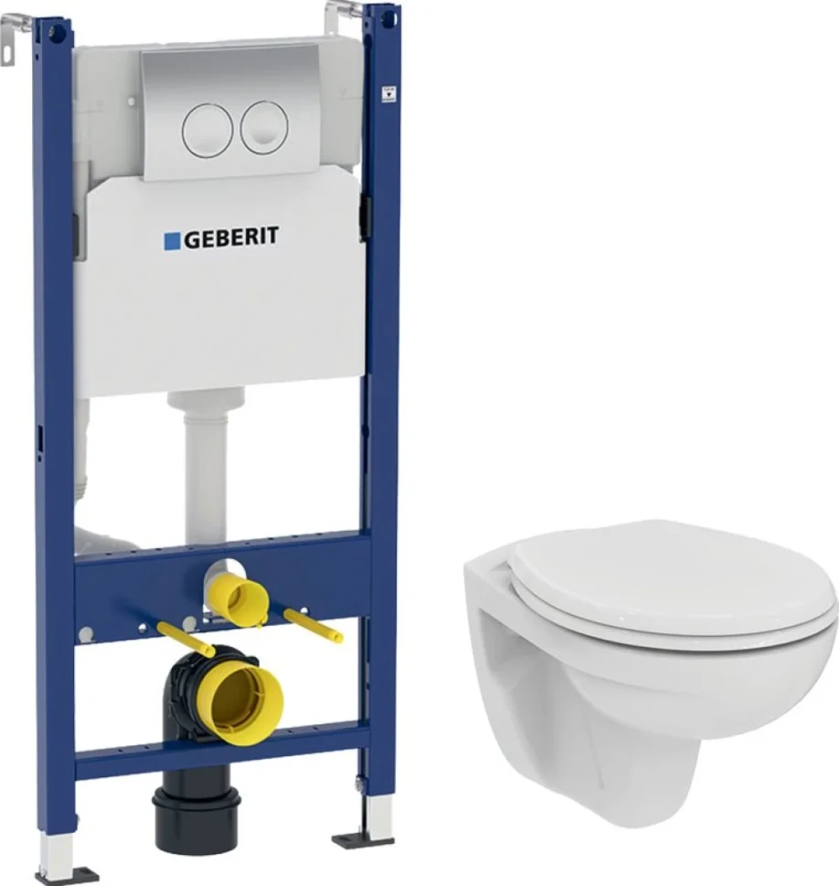Комплект Унитаз подвесной Ideal Standard Eurovit K881201 безободковый + Инсталляция  Geberit Duofix Delta 458.124.21.1 3 в 1 с кнопкой смыва, хром
