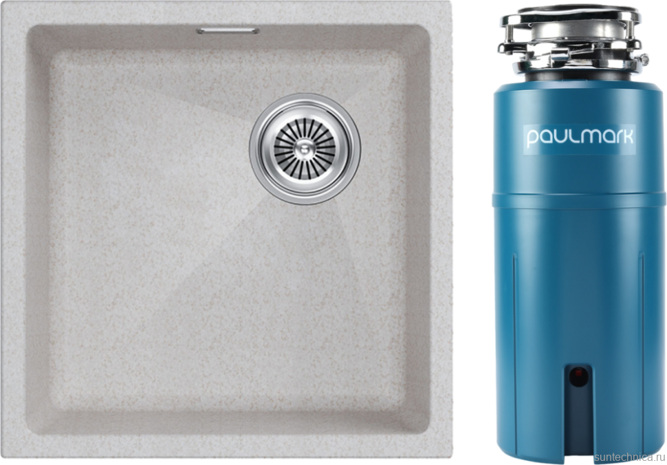 Комплект Мойка Paulmark Lumi LU45SK-BE бежевая + Измельчитель Intenso
