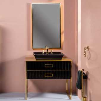 Мебель для ванной Armadi Art Monaco 100 с золотой столешницей черная, золото