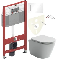 Комплект Унитаз подвесной Ceramicanova Balearica Rimless CN6000 белый + Инсталляция TECE Base 9400413 4 в 1 с кнопкой смыва