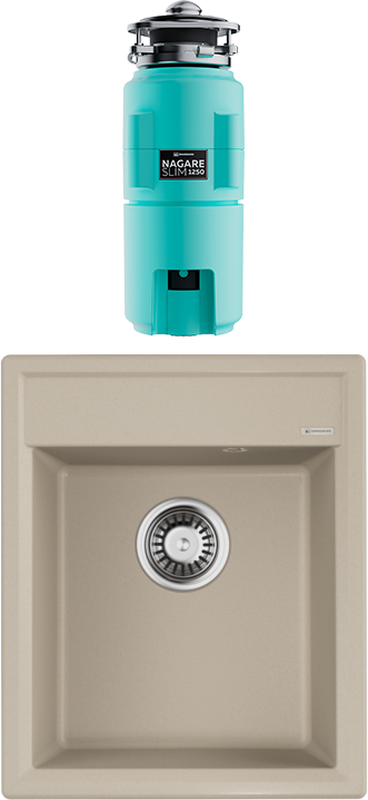 Комплект Мойка Omoikiri Daisen 42-SA бежевая + Измельчитель Nagare slim 1250-AZ azur blue