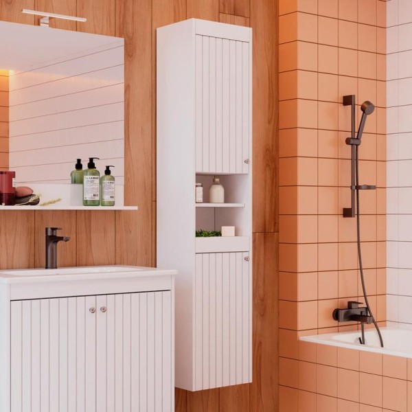 Шкаф пенал для ванной Lemark Romance белый глянцевый