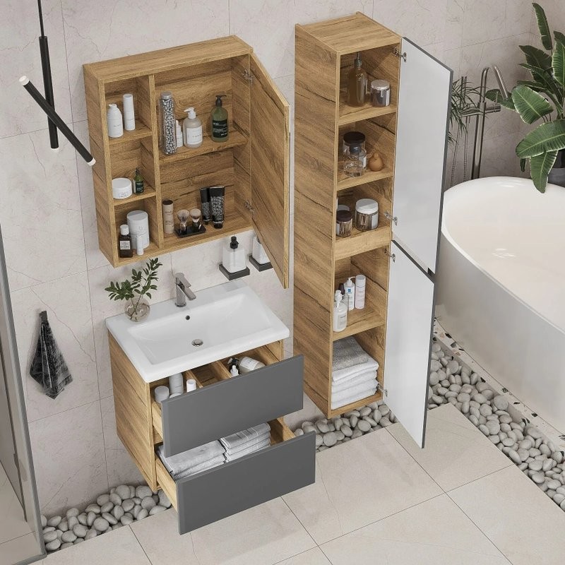 Мебель для ванной комнаты SanStar Graffa 60 дуб вотан, графит софт, раковина Фостер 60