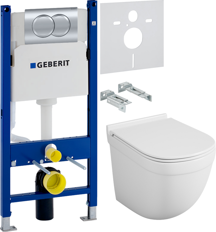 Комплект Унитаз подвесной Owl 1975 Eld TOWLT190101 безободковый + Инсталляция Geberit Duofix Delta 458.149.21.1 с кнопкой смыва, хром + Звукоизоляция