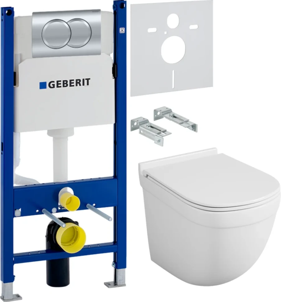Комплект Унитаз подвесной Owl 1975 Eld TOWLT190101 безободковый + Инсталляция Geberit Duofix Delta 458.149.21.1 с кнопкой смыва, хром + Звукоизоляция