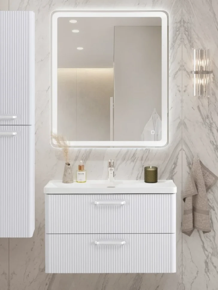 Тумба с раковиной BelBagno Due 80 ручки белые, bianco lucido