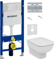 Комплект Унитаз подвесной Ideal Standard Esedra AquaBlade T386001 + Крышка T318101 с микролифтом + Инсталляция Geberit Duofix Delta 458.149.21.1 с кнопкой смыва, хром + Звукоизоляция