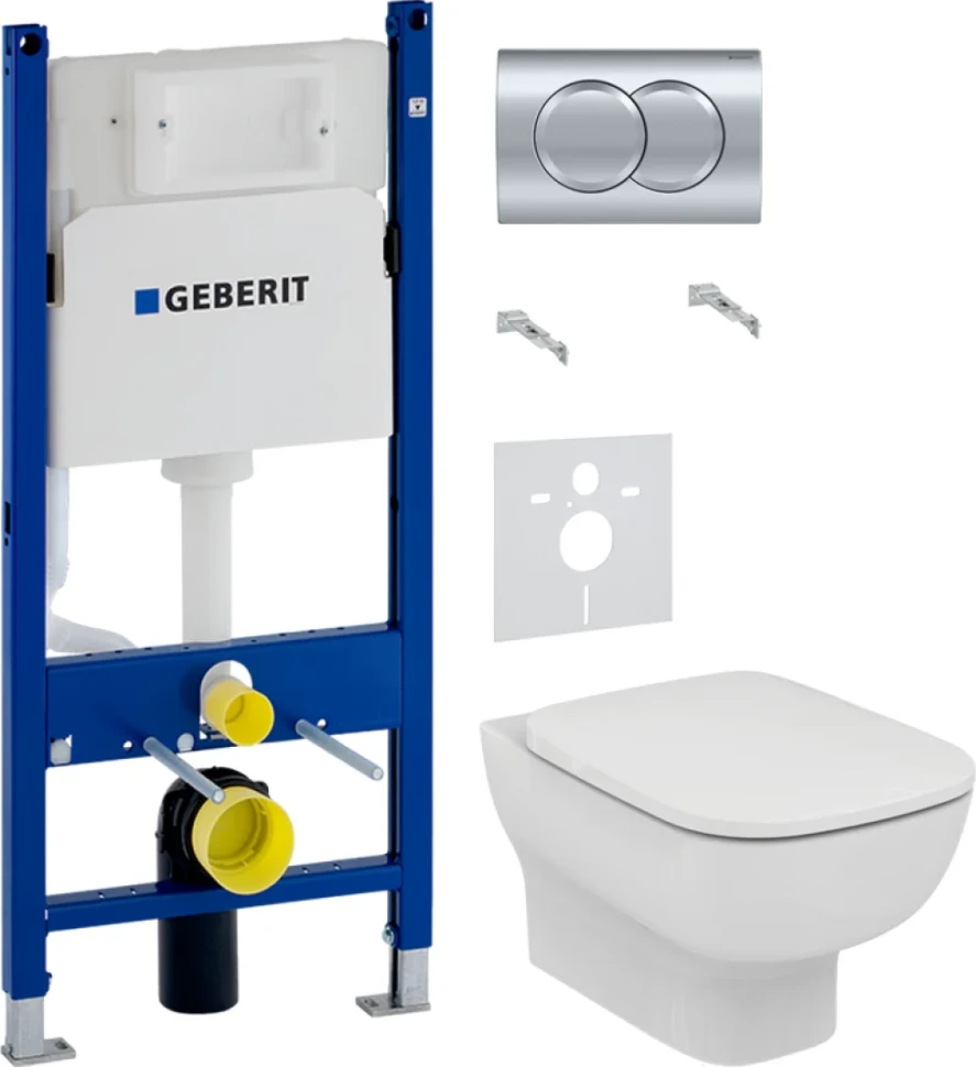 Комплект Унитаз подвесной Ideal Standard Esedra AquaBlade T386001 + Крышка T318101 с микролифтом + Инсталляция Geberit Duofix Delta 458.149.21.1 с кнопкой смыва, хром + Звукоизоляция