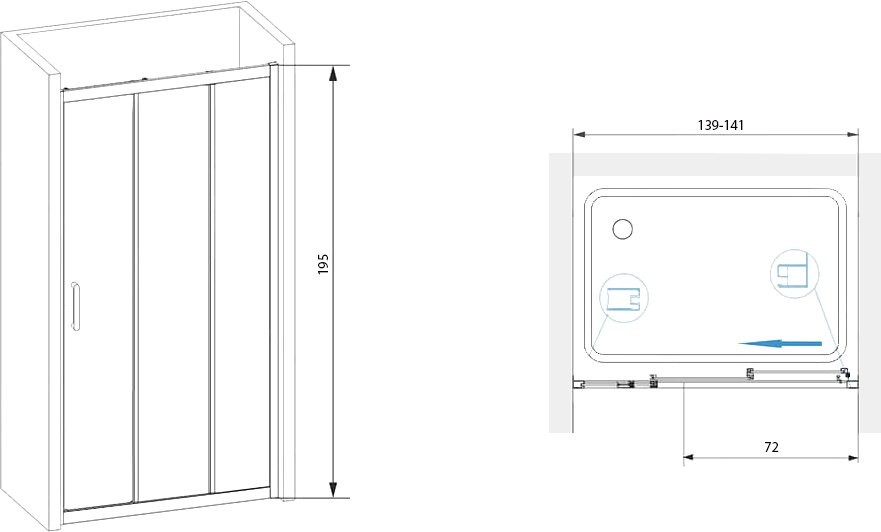 Душевой уголок RGW Passage PA-13+80 см (139-141)x80x195 профиль хром, стекло прозрачное