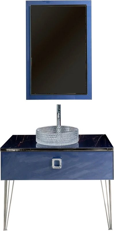 Тумба с раковиной Armadi Art Lucido 100 насыщенный синий, раковина 817, ножки хром