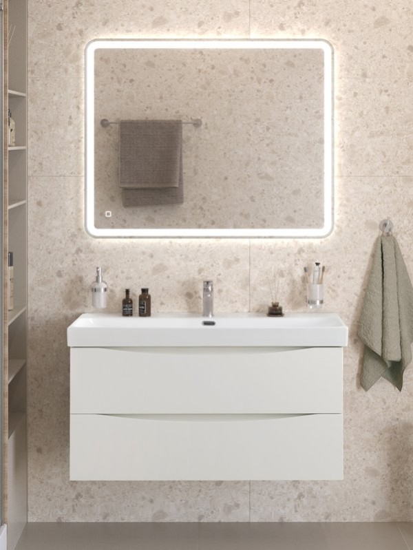 Мебель для ванной комнаты BelBagno Marino-cer-n 100 подвесная, bianco lucido, раковина BB-8078-100