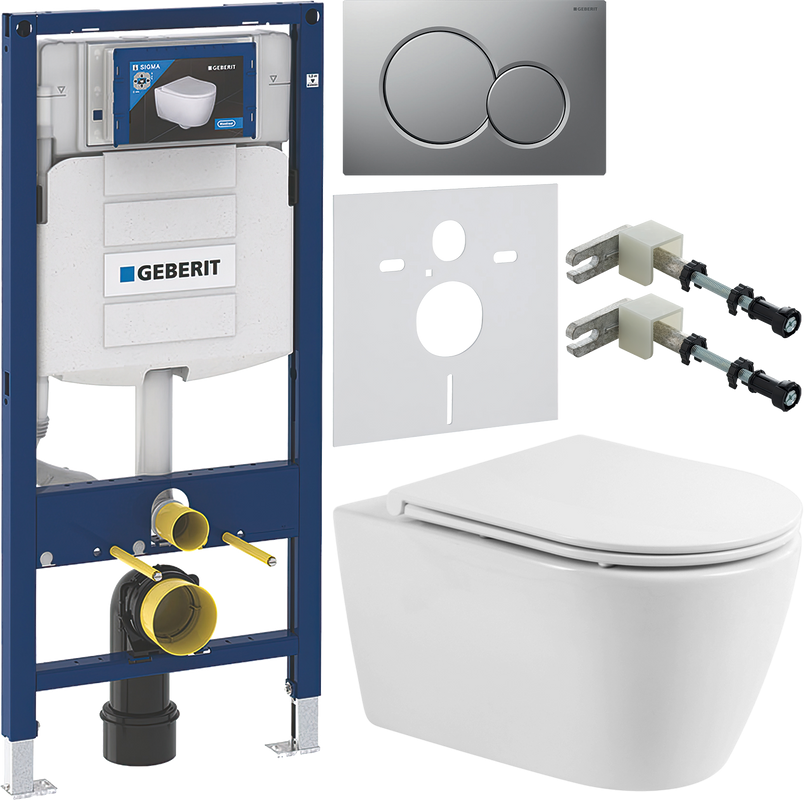 Комплект Унитаз подвесной BelBagno Marino BB105CHR безободковый + Крышка BB870SC с микролифтом + Инсталляция Geberit Duofix UP 320 111.300.00.5 + Кнопка Sigma 01 115.770.JQ.5 лакированная, матовый хром + Крепления 111.815.00.1 к стене + Звукоизоляция