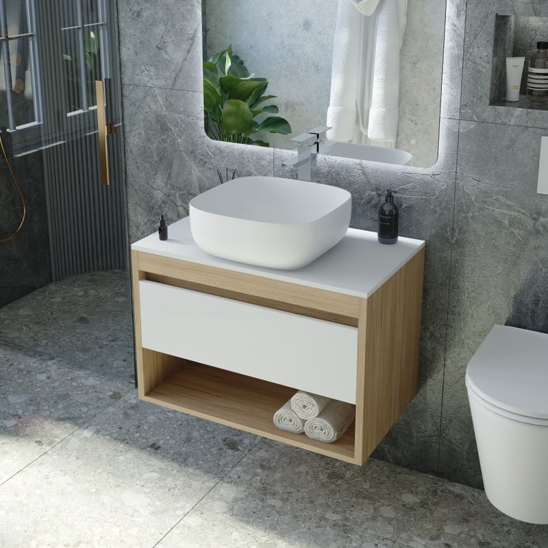 Тумба с раковиной Teymi Ritta 65 дуб эврика, матовая белая, раковина Solli 41