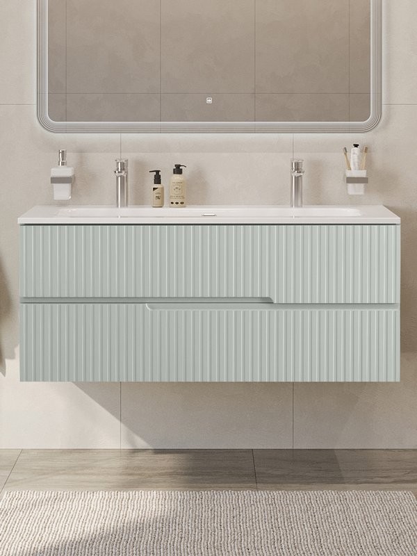 Тумба с раковиной Cezares Duet-n 120 подвесная, 2 ящика, для двоих, жемчужная зеленая