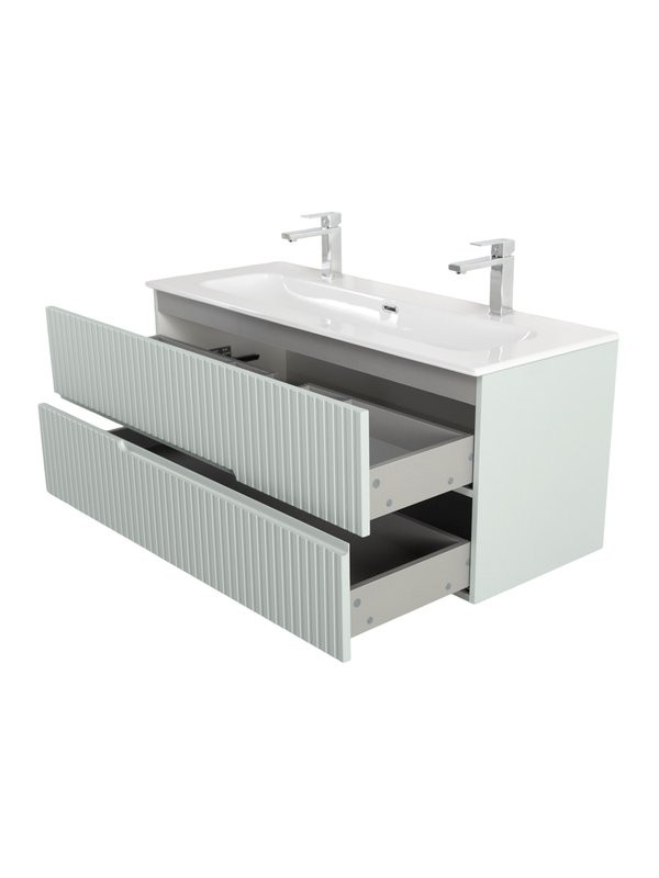 Тумба с раковиной Cezares Duet-n 120 подвесная, 2 ящика, для двоих, жемчужная зеленая