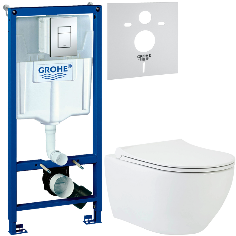 Комплект Унитаз подвесной beWash Bogen 88303201 с сиденьем микролифт белый + Инсталляция Grohe Rapid SL 38772001 3 в 1 с кнопкой смыва + Звукоизоляция
