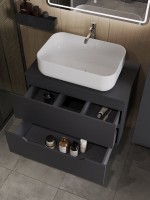 Тумба с раковиной Orange Line 80 подвесная, 2 ящика, матовый графит с раковиной B03-600W