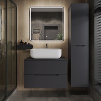 Тумба с раковиной Orange Line 80 подвесная, 2 ящика, матовый графит с раковиной B03-600W