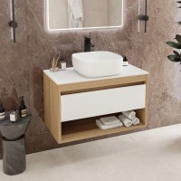 Тумба с раковиной Teymi Ritta 85 дуб эврика, матовая белая, раковина Solli 41