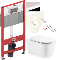 Комплект Унитаз подвесной BelBagno Prado BB10150CH безободковый + Крышка BB10150SC с микролифтом, петли хром + Инсталляция TECE Now 9400412 4 в 1 с кнопкой смыва
