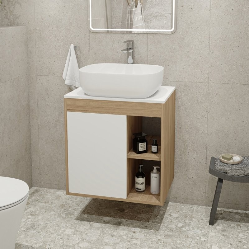 Тумба с раковиной Teymi Nura 60 дуб эврика, матовая белая, раковина Solli 50