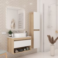 Тумба подвесная Teymi Ritta 75, ящик с доводчиком, цвет дуб эврика/белый матовый T60521