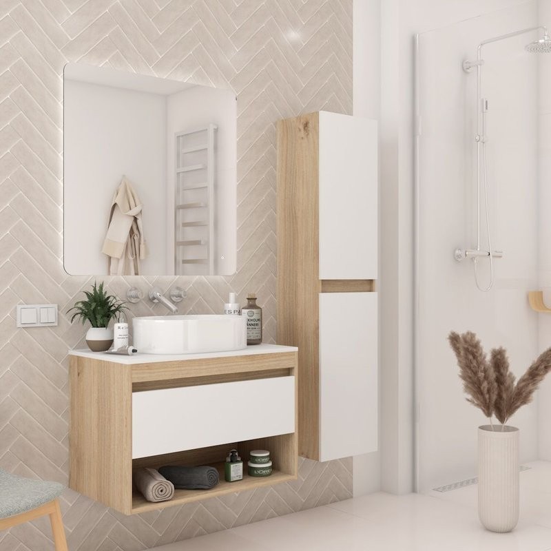 Тумба подвесная Teymi Ritta 75, ящик с доводчиком, цвет дуб эврика/белый матовый T60521