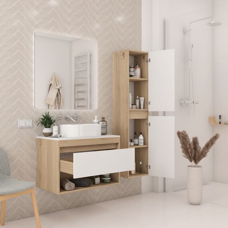 Тумба подвесная Teymi Ritta 75, ящик с доводчиком, цвет дуб эврика/белый матовый T60521