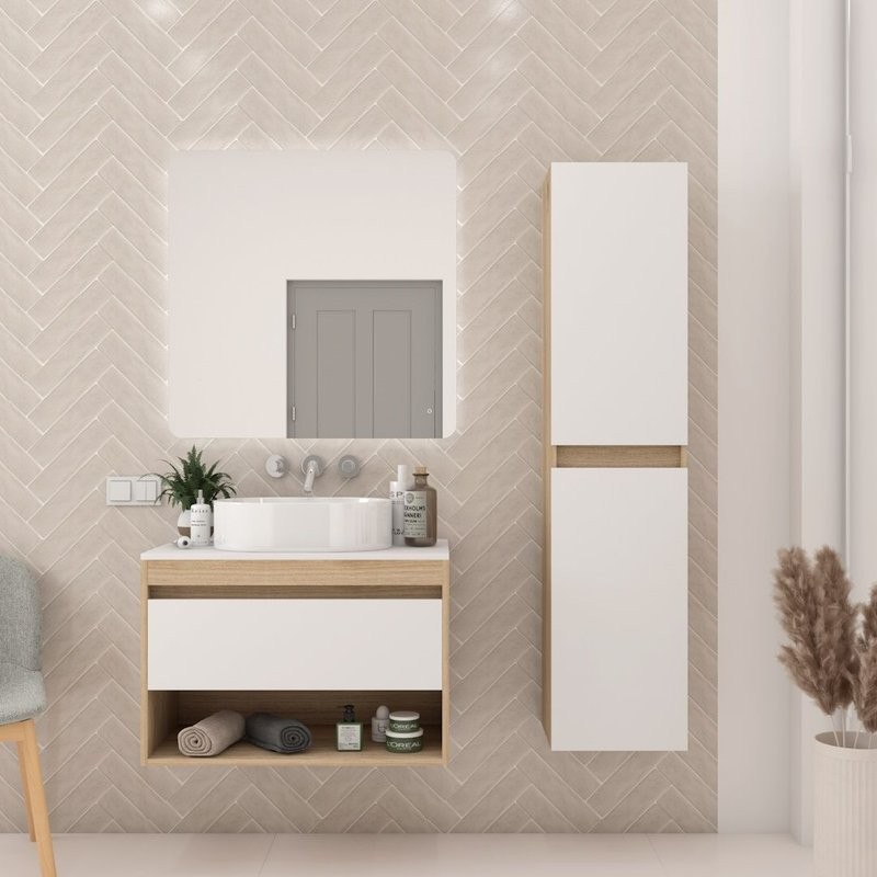 Тумба подвесная Teymi Ritta 75, ящик с доводчиком, цвет дуб эврика/белый матовый T60521