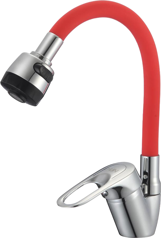 Смеситель для кухни D-lin D150628-4T с гибким изливом, хром, красный