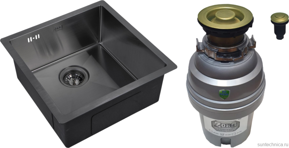 Комплект Мойка Zorg Inox PVD 4444 grafit + Измельчитель ZR-75 D BRONZE