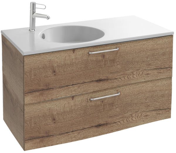 Тумба с раковиной Jacob Delafon Odeon Rive Gauche 100 дуб табак, 2 ящика, ручки черные