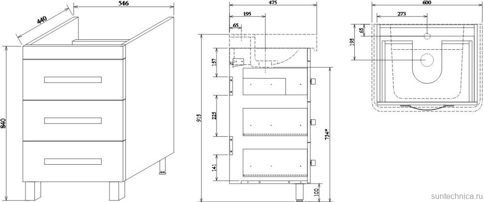 Тумба с раковиной Sanflor Одри 60/2 напольная