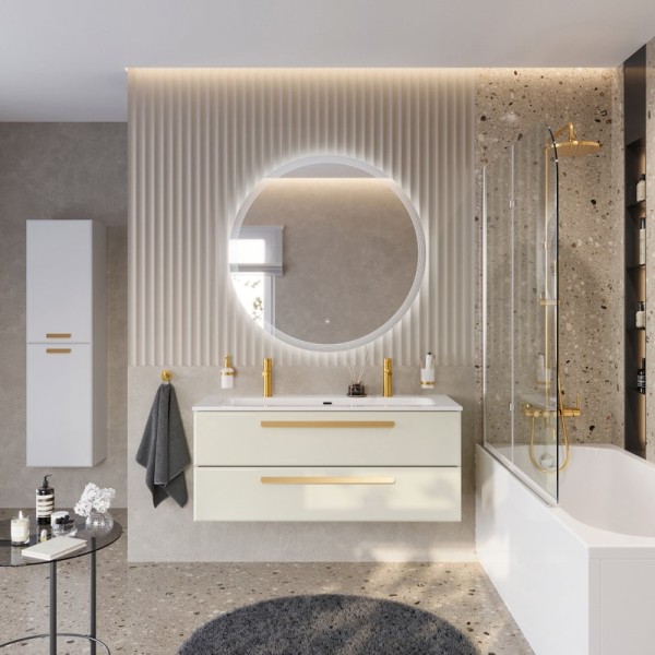 Мебель для ванной комнаты Cezares Eco Cer-N 120 брашированная альпака, раковина Eco 120-1-2, ручки сатиновое золото