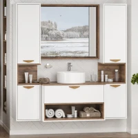 Тумба под раковину Brevita Bergen 90 подвесная, с подсветкой, дуб галифакс олово, белый