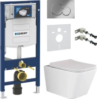 Комплект Унитаз подвесной Ceramicanova Metric Rimless CN3007 с микролифтом, безободковый + Крепления Geberit Duofix 111.815.00.1 к стене + Звукоизоляция + Инсталляция UP 320 111.300.00.5 + Кнопка Sigma 01 115.770.21.5 хром