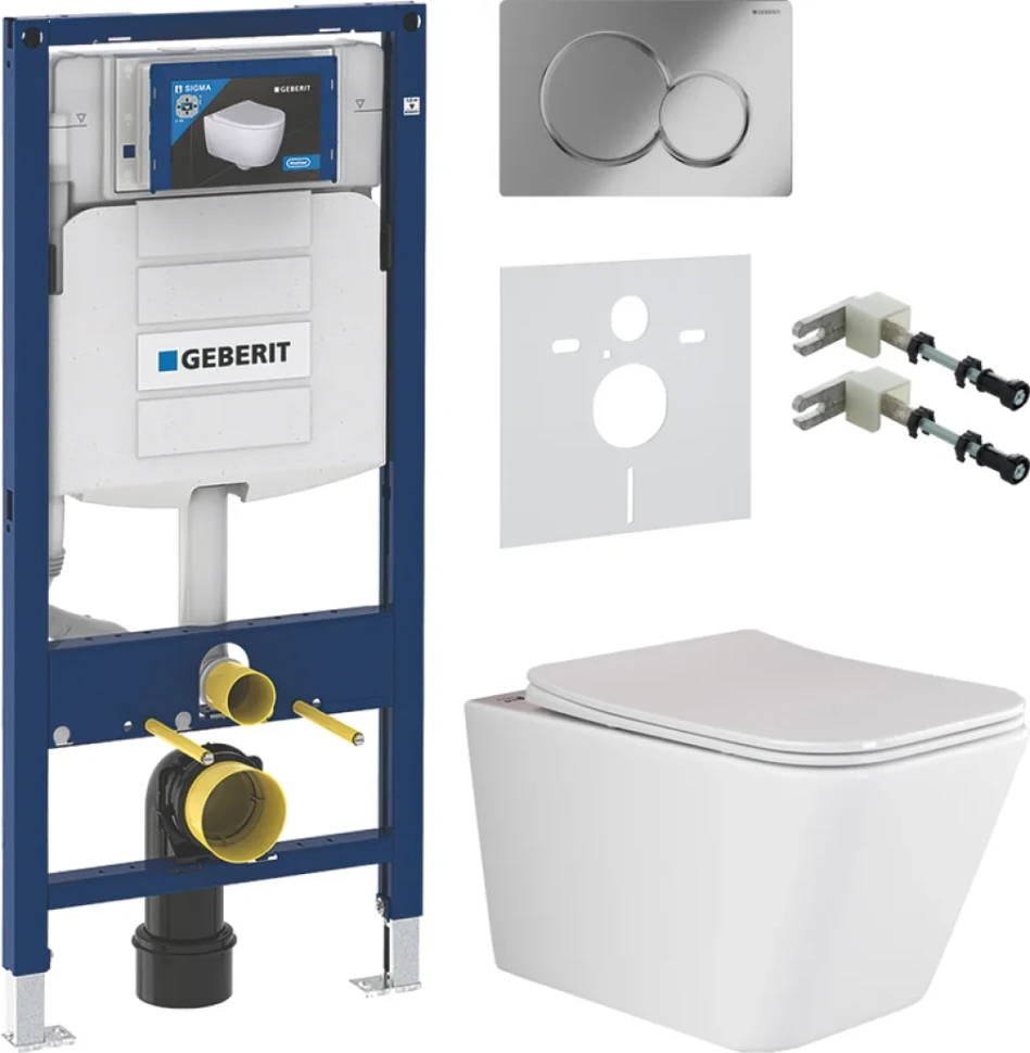 Комплект Унитаз подвесной Ceramicanova Metric Rimless CN3007 с микролифтом, безободковый + Крепления Geberit Duofix 111.815.00.1 к стене + Звукоизоляция + Инсталляция UP 320 111.300.00.5 + Кнопка Sigma 01 115.770.21.5 хром