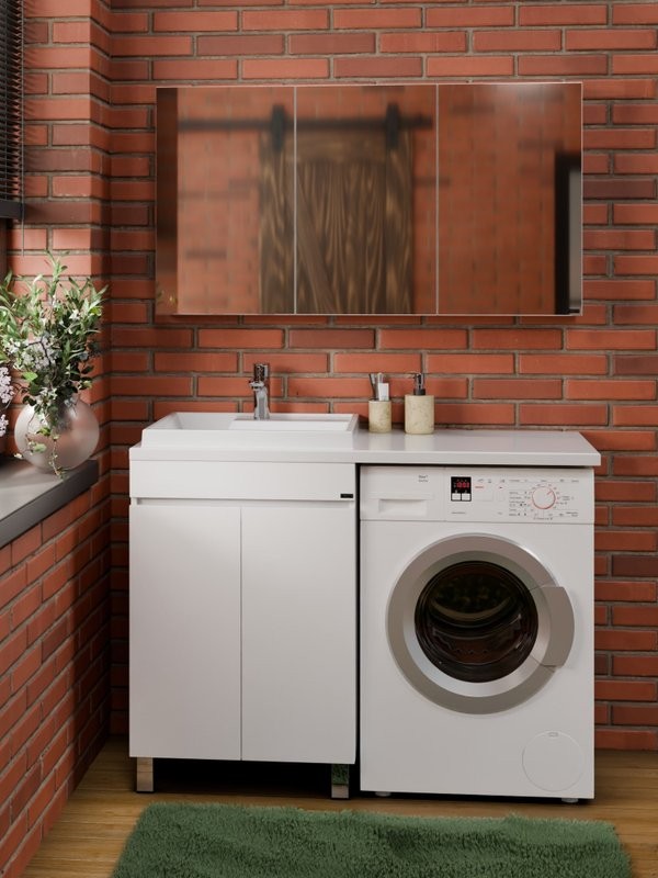 Мебель для ванной комнаты СаНта Марс 120 L напольная, с дверками, для стиральной машины